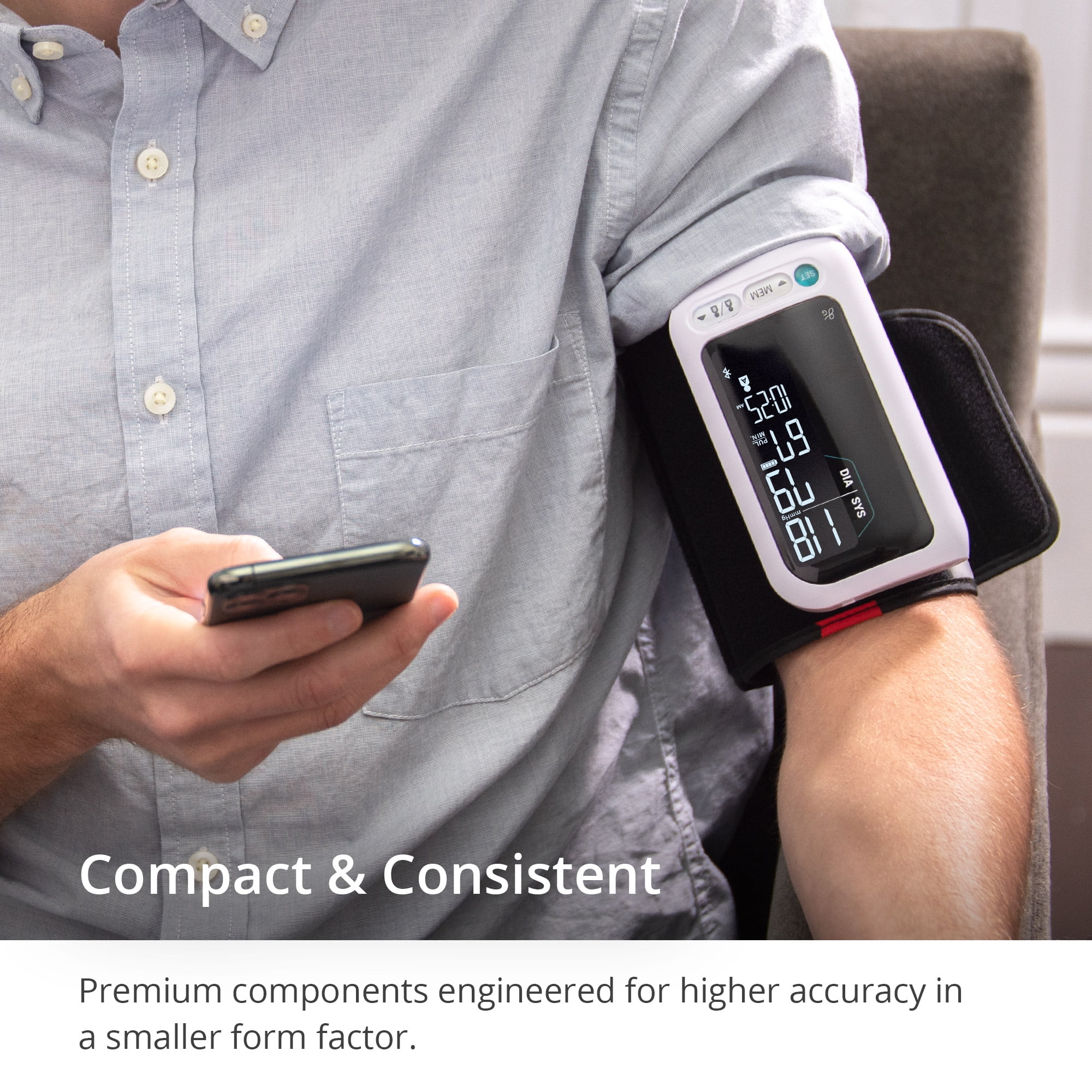 Bluetooth Greater Goods Blood Pressure Monitor: Arm Cuff/AC-DC/Lg