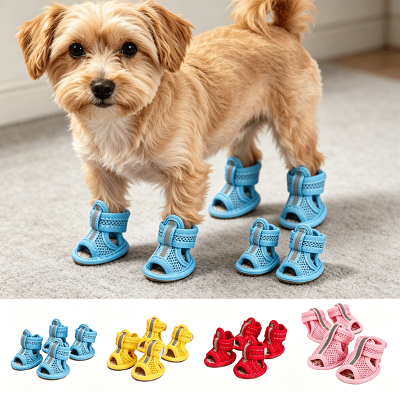 Breathable Mesh Dog Shoes for Summer Outdoor Booties for Paw Protection Outdoor Walking Cooling Socks with Non-Slip Sole Blue