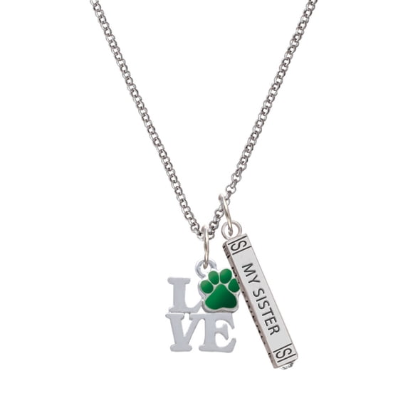 Delight Jewelry Silvertone Love with Green Paw Silvertone Always My Sister Bar Charm Necklace, 23"