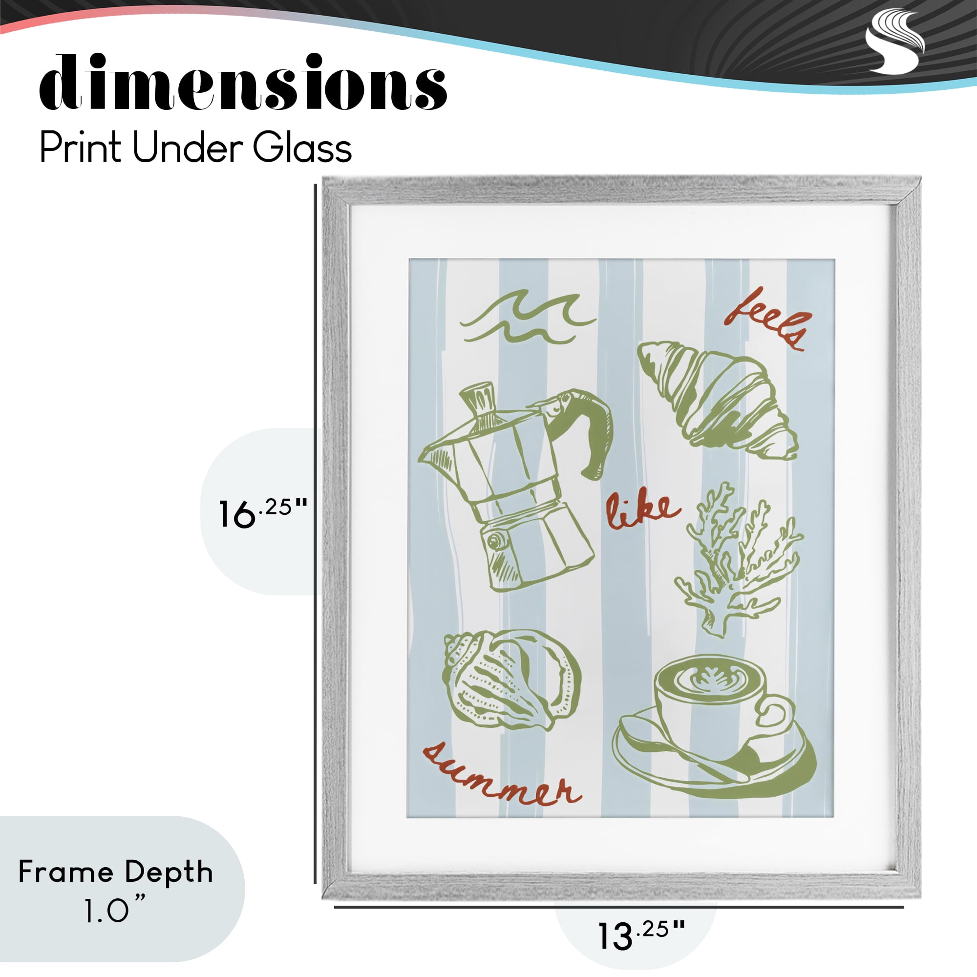 Stupell Industries Feels Like Summer on Stripes Gray Framed Print Under Glass, design by The Prints Vibe