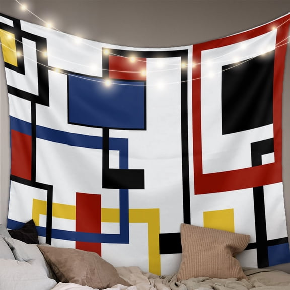 Red Blue Black, Tapestry for Bedroom Wall Hanging Tapestry, Geometric Yellow Abstract Middle Century Ceiling Backdrop Tapestries Poster Blanket Wall Decor for Teens Room Living Room Dorm 59" x 90"
