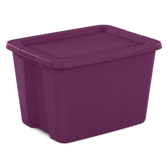 Sterilite 18 Gal. Tote, Plastic Storage Bin with Snap-on Lid, Magenta