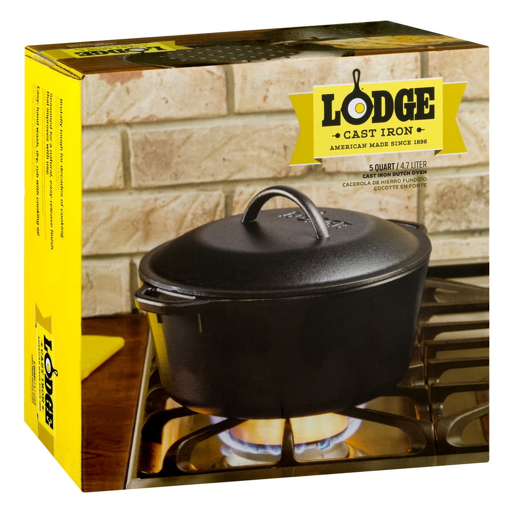  Lodge L8DOLKPLT Cast Iron Dutch Oven with Dual Handles,  Pre-Seasoned, 5-Quart,Black: Home & Kitchen