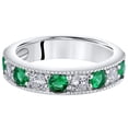 thumbnail image 3 of PEORA Simulated Emerald 4mm Milgrain Half-Eternity Anniversary Wedding Ring Band for Women 925 Sterling Silver, 0.50 Carat total Round Shape, Size 5, 3 of 5