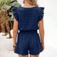 thumbnail image 6 of Aellinatey Womens 2 Piece Set Plain Square Neck Ruffle Sleeve Top Short Sets For Women, 6 of 10