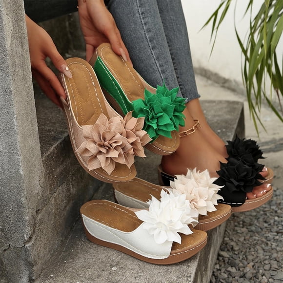 Sentmoon Beach Sandals Women's Shoes Women's Fashion Casual Summer Style Solid Color Fish Mouth Thick Bottom Wedge Slippers for Everyday Casual