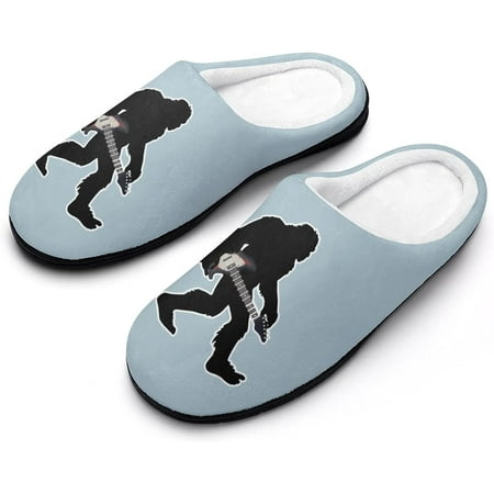 

Bigfoot Carrying Electric Guitar Women s Cotton Slippers Funny Printed Non Skid Rubber Soles