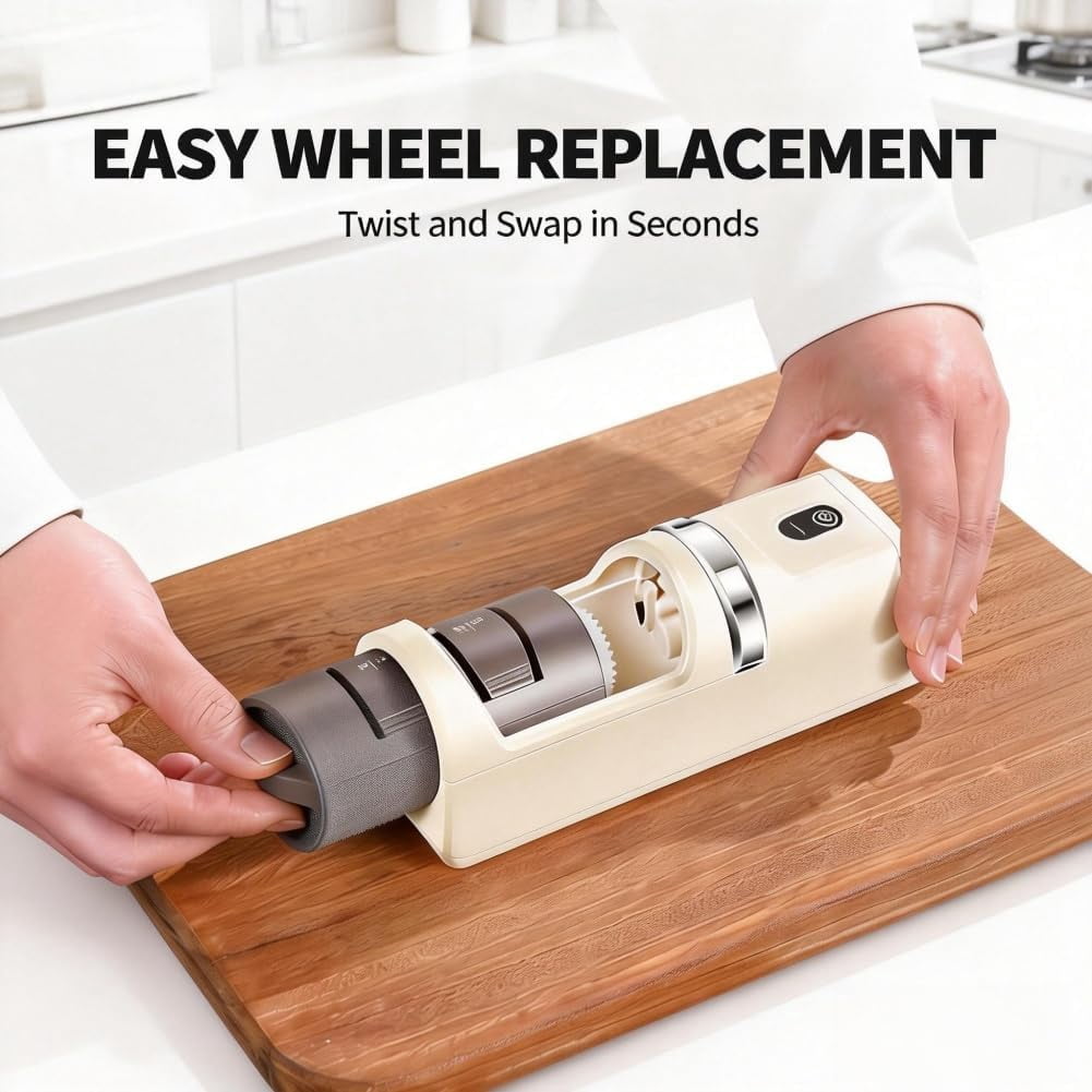 Automatic Kitchen Knife Sharpener, Professional 3-Stage Sharpening with Diamond Abrasive Wheels, Cordless Rechargeable Portable, for Most Household Knives