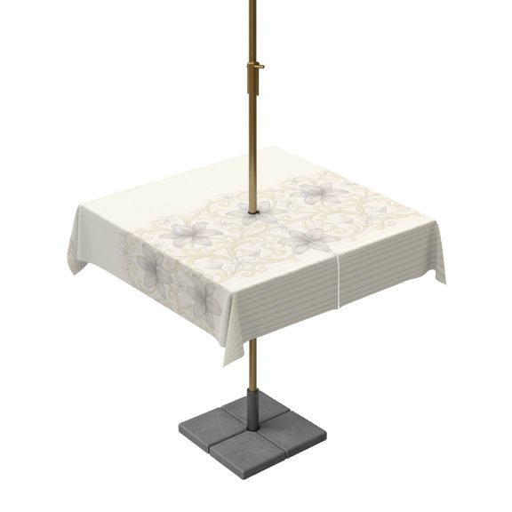 Square Outdoor Tablecloth with Umbrella Hole Vintage Flowers Outside Table Cloth Waterproof Patio Table Cover Spring Floral Beige Blue Retro Art Zipper Tablecloths for Picnic Party Camping 54x54 Inch