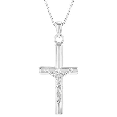 Mens Sterling Silver Crucifix - 925 Sterling Silver Crucifix Pendant Religious Necklace Unisex 16