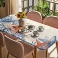 thumbnail image 3 of Orange Blue Starfish Coastal Table Cloths for 5 Foot Rectangle Tables, Summer Beach Eucalyptus Rustic Patio Waterproof Elastic Fitted Tablecloths, Washable Rectangular Table Cover for Camping, 3 of 8