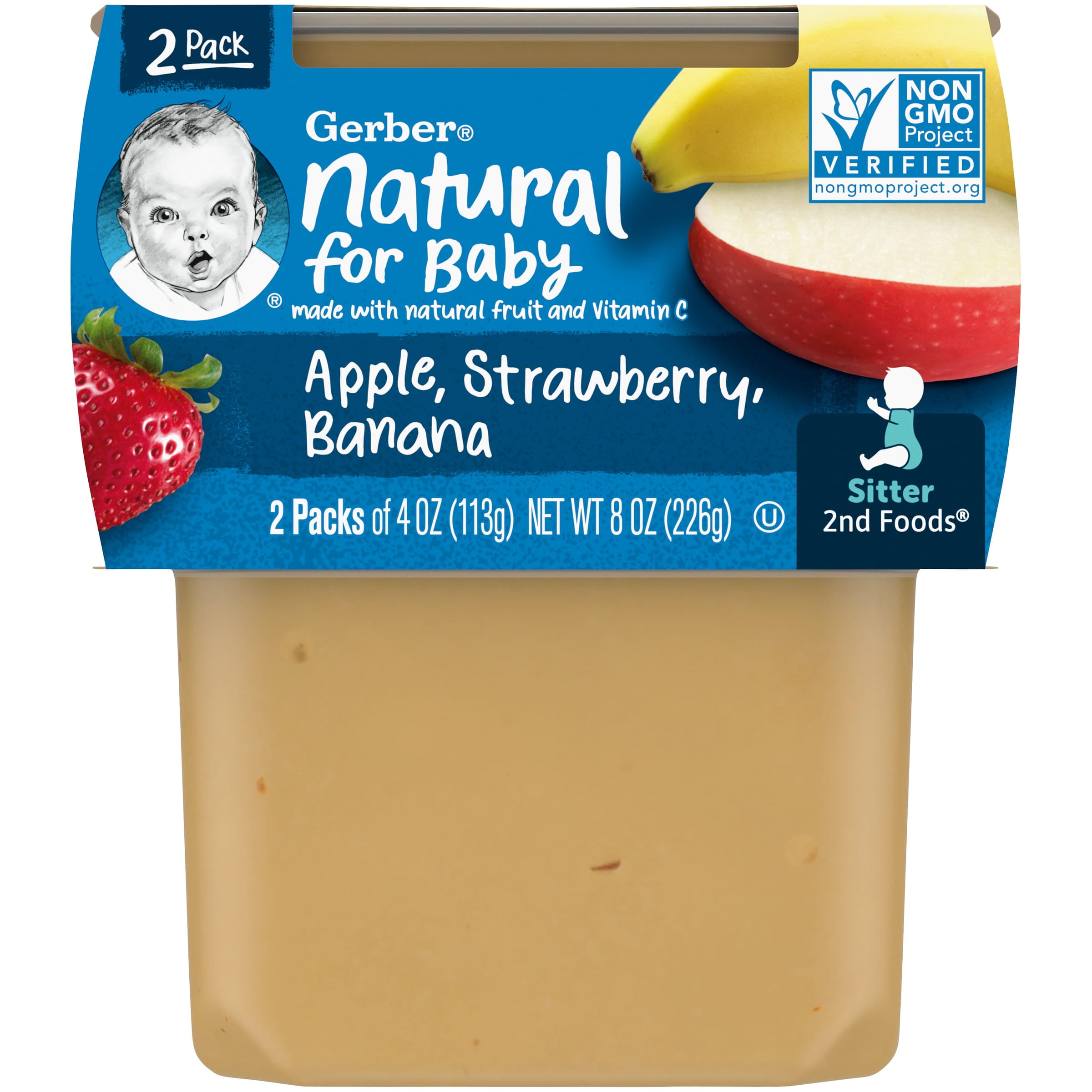 Gerber 2nd Foods Natural for Baby Baby Food, Apple Strawberry Banana, 4 oz Tubs (2 Pack)