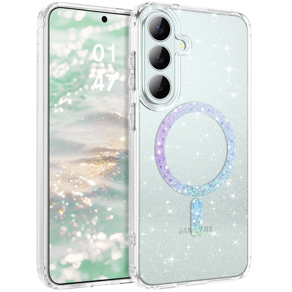 VENINGO Magnetic Case for Samsung Galaxy S26 FE 5G 6.7" Compatible with Mag-safe, Glitter Sparkle Slim Tpu Transparent Shockproof Protective Case for Samsung Galaxy S26 FE 5G,Clear Glitter