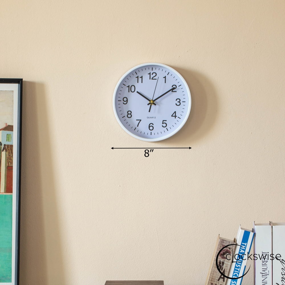 Clockswise White 8-In Analog Clock – Silent, Non-Ticking for Wall, Office Desk, Table and Shelf Battery-Operated Perfect for Home Office, Farmhouse Kitchen Decor, Bathroom, School and Bedroom Decor
