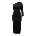 thumbnail image 5 of Xihbxyly Womens Dresses, Round Neck Long Sleeve Dress for Women, Fashion Women Sexy Solid Tight One-Shoulder Long Sleeve Flounced Edge Belt Long Dress Basic Midi Club Dress, 5 of 6