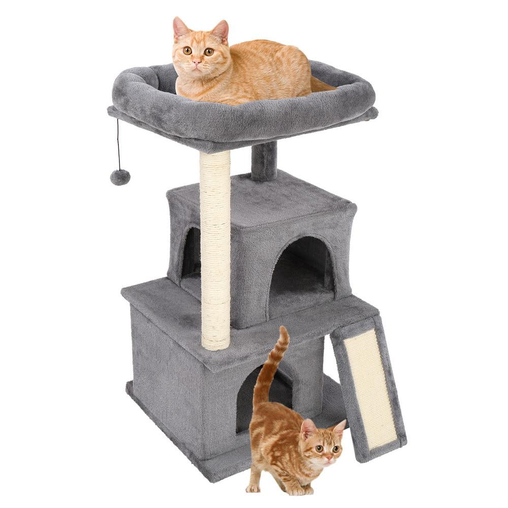 Le sure Cat Tree for Large Indoor Cats Grey Stable Cat Tower Condos Multi-Level 34 inches Pet Kitty Play House with Scratching Posts and Platform 