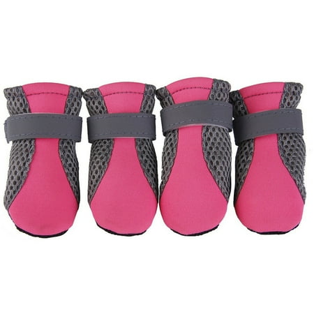 Chicmine 4Pcs Pet Dog Shoes Non-slip Soft Sole Breathable Mesh Adjustable Straps Boots