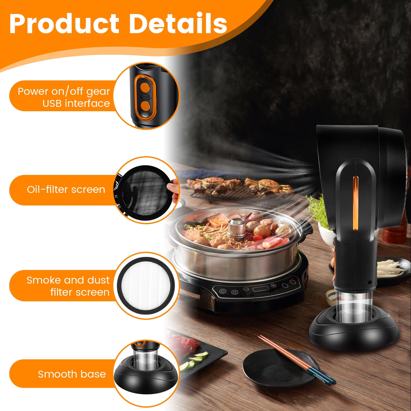 Portable Range Hood 2 Speeds Desktop Range Hood USB Plug in Portable Exhaust Fan Adjustable Mini Extractor Hood Efficient Kitchen Exhaust Fan with Filter for Indoor BBQ Hot Pot