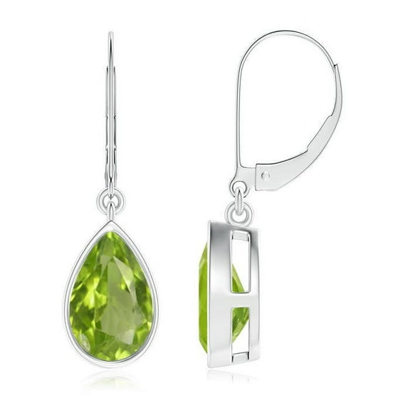 ANGARA Natural Bezel-Set Pear 2.6 ct Peridot Leverback Drop Earrings in 14K White Gold for Women (Size-9x6mm) | August Birthstone, Anniversary, Jewelry Gift for Women | Natural Peridot Earrings