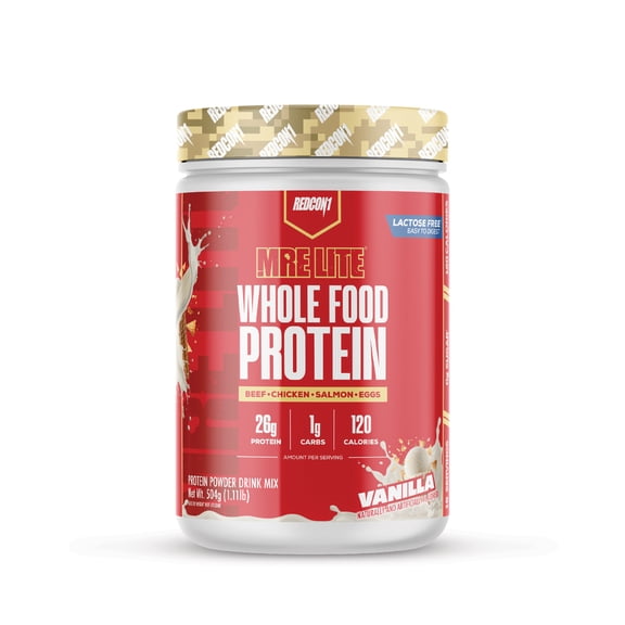 REDCON1 MRE LITE Whole Food Protein Powder, Vanilla, Whey & Lactose Free Meal Replacement, Easy to Digest, 16 Servings