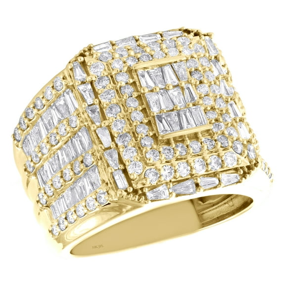 10K Yellow Gold Round & Baguette Diamond Fancy Statement 20mm Pinky Ring 3.45 CT