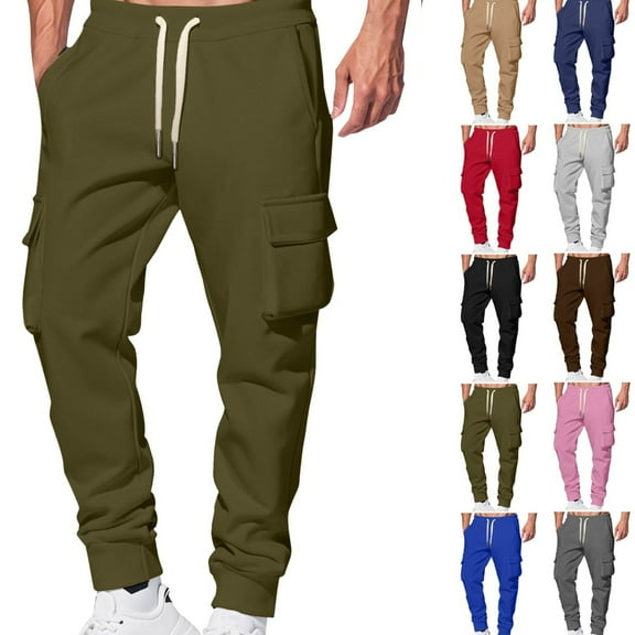 Gamivast Fleece Lined Cargo Pants for Men Loose Fitted Drawstring Sweatpants with Multiple Pockets Athletic Gym Straight Leg Joggers Work Tapered Joggers