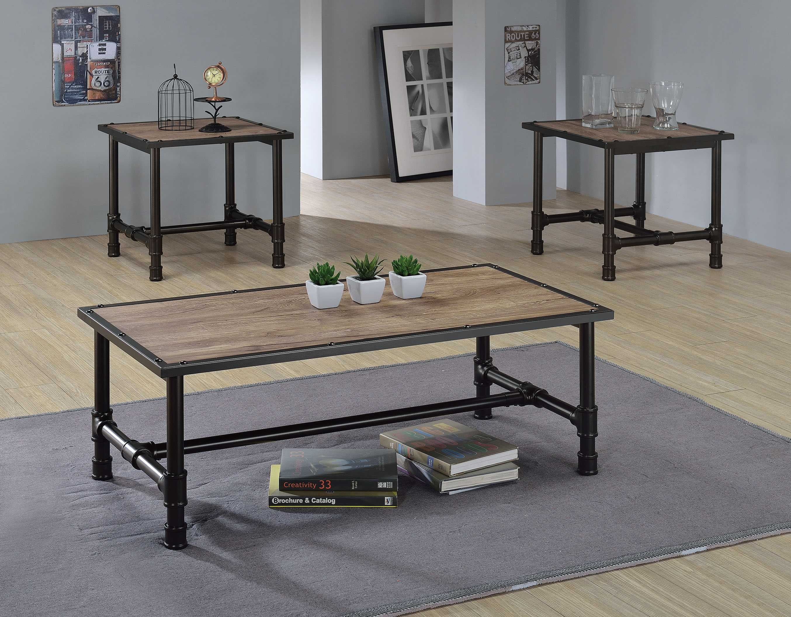 End Table, Rustic Oak & Black Particle Board, Melamine Rustic Oak