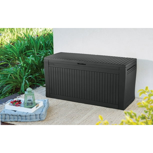 Keter Comfy Outdoor Storage 71 Gallon Resin Deck Box, Anthracite Gray