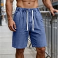 thumbnail image 7 of Vhkiploz Summer Denim Bermuda Shorts for Men's Drawstring Beachwear Board Shorts Solid Color Daily Wide Leg Running Shorts with Side Pockets, 7 of 7