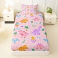 thumbnail image 3 of Metsweet Cartoon Dino Animal Twin Sheets 3pcs for Boys, Cute Jungle Wildlife Bedding, Purple Pink Light Pink,1 Fitted Sheet, 1 Flat Sheet and 1 Pillowcase, 3 of 5