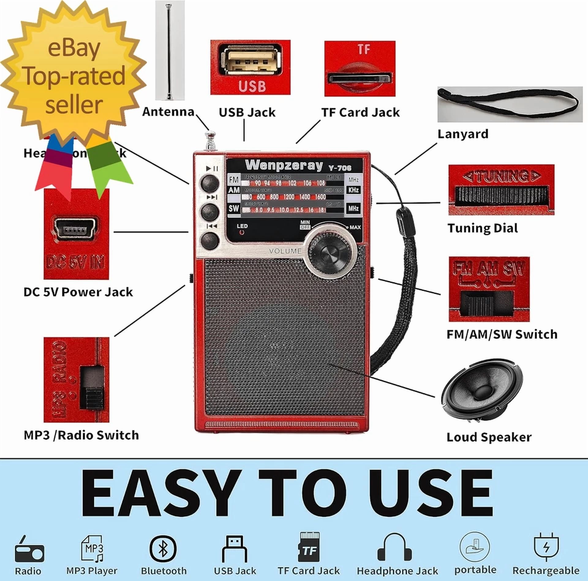 BUTTERFLY- Y-706 Portable Pocket Radio Am Fm Band Compact Receiver Batteryor Emergency