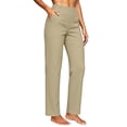 thumbnail image 2 of Timegard Yoga Pants Women Stretch High Waist Button Loose Fitting Work Pants Casual Running Golf Pants with Pockets(Khaki,XXL), 2 of 7