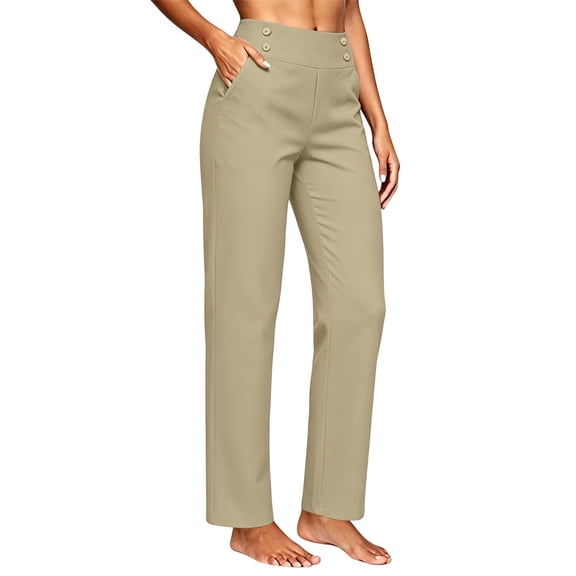 Wovilon Women's High Waist Straight Leg Golf Pants with Button Front and Side Pockets, Lightweight Stretch Fabric for Work Casual and Daily Wear