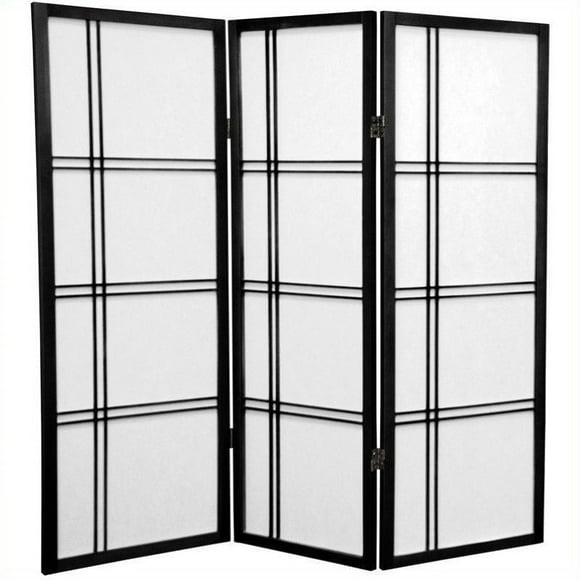 Oriental Furniture 4' Tall Shoji Screen with 3 Panel in Black