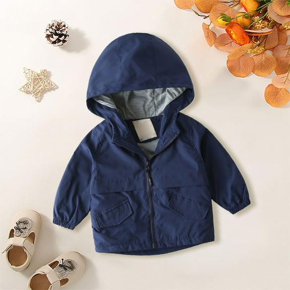 Generic 2024 New Jackets for Kids Casual Spring Toddler Boys Hooded Lined Windbreaker Lightweight Jacket for Fashion Breathable Clothing (4-5 Years,Navy)