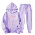 thumbnail image 4 of HOWPAY Sweatsuits Women 2 Piece Outfit Valentines Bow Graphic Long Sleeve Hooded Sweatshirt and Jogger Sweatpants Outfits Casual Loose Fit Lounge Sets Purple XL, 4 of 4
