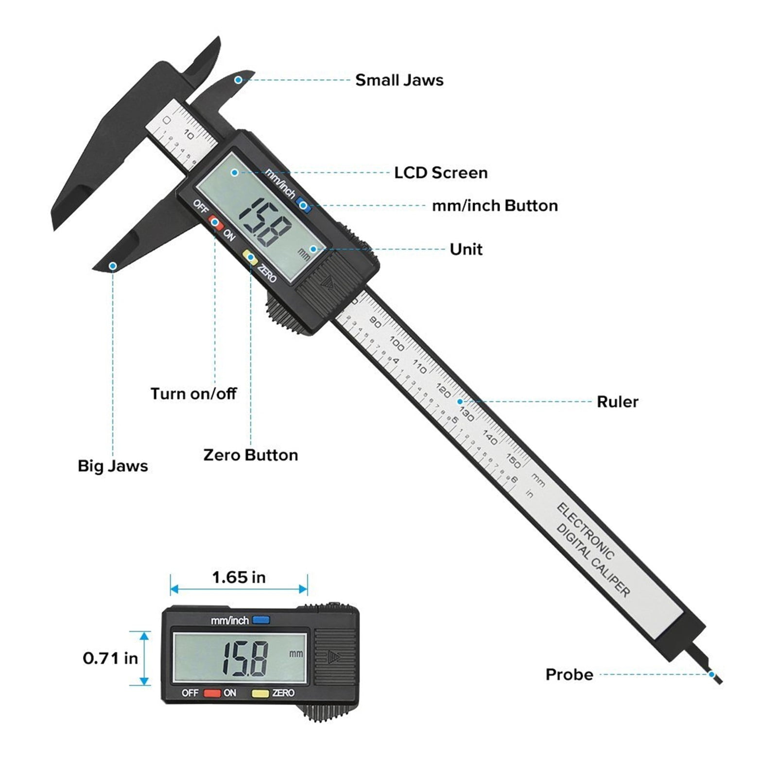 150mm 100mm Electronic Digital Caliper Carbon Fiber Dial Vernier Caliper Gauge Micrometer Measuring Tool Digital Ruler ,Easy to Operate
