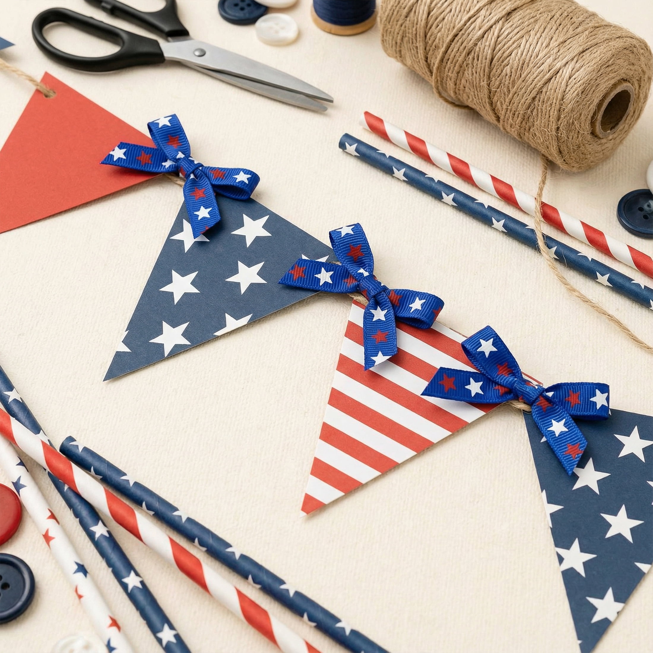 Gwen Studios 3/8" Red & White Stars on Blue Grosgrain Ribbon, 3 yards