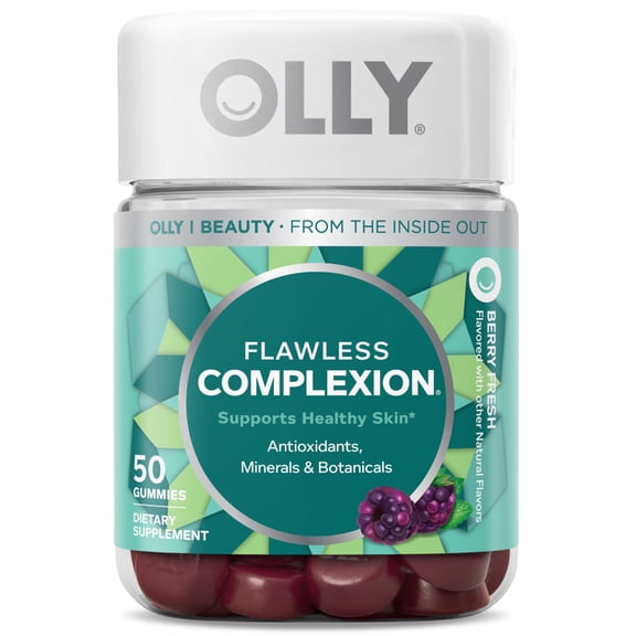 OLLY Flawless Complexion Gummy, Skin Support Supplement, Vitamins A, E & Zinc, 50 Ct