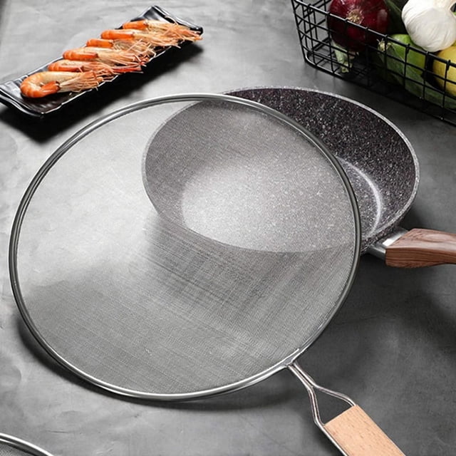 Protector de malla para sartén de acero inoxidable antisalpicaduras para cocinar y freír, 33 cm