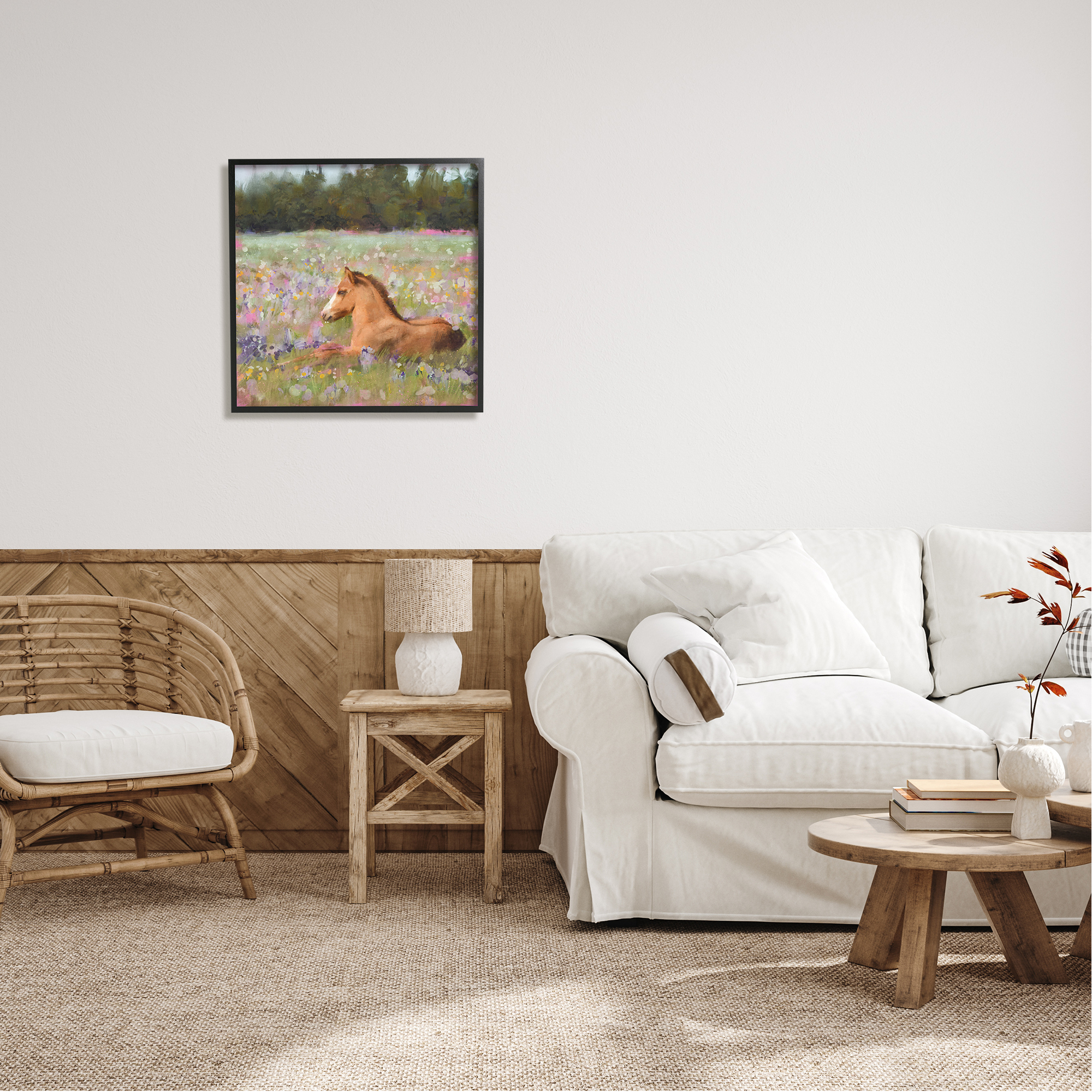 Stupell Industries Foal Horse Lounging Flower Meadow Animals & Insects Painting Black Framed Art Print Wall Art