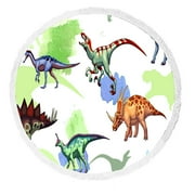 ABPHQTO Dinosaurs Beach Towel Beach Blanket with Tassels Beach Throw Towel Yoga Mat Picnic Blanket