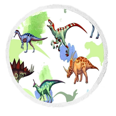 ABPHQTO Dinosaurs Beach Towel Beach Blanket with Tassels Beach Throw Towel Yoga Mat Picnic Blanket