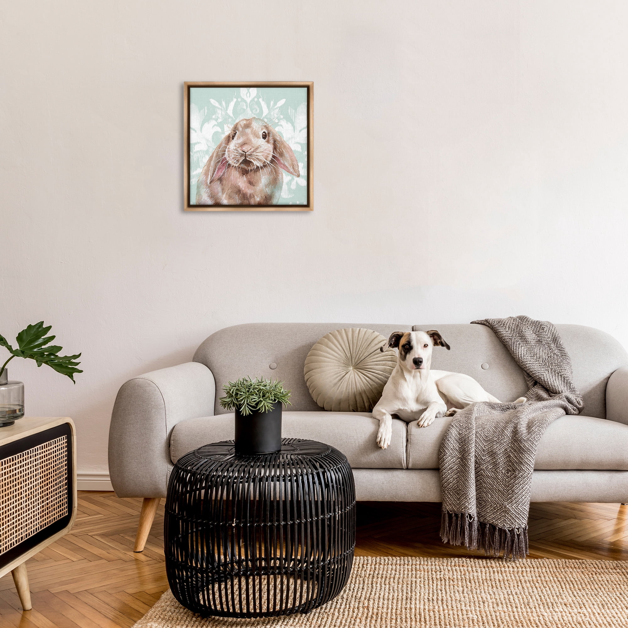Stupell Industries Bunny with Floral Pattern Animals & Insects Painting Brown Floater Framed Canvas Art Print Wall Art, 25 x 25