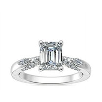 0.70 Carat Emerald Cut Stunning Solitaire with Accents Real Diamond Wedding Ring for Women in Solid 14K White Gold Size 7