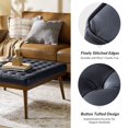 thumbnail image 3 of 37" Wide Genuine Leather Coffee Table Modern Square Ottoman Wooden Legs Home Living Room Navy, 3 of 7