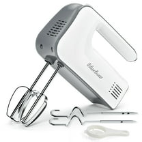 Bluebow 5-Speed Electric Hand Mixer, Kitchen Handheld Mixer with Stainless Steel Whisk & Dough Hook Attachments, White