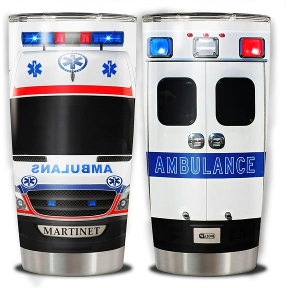 Personalized Ambulance Tumbler Cup With Lid 20oz 30oz Custom Name Vacuum Insulated Stainless Steel Travel Coffee Mug Thermos Gifts Emergency Medical Technician For Coworkers Women Men