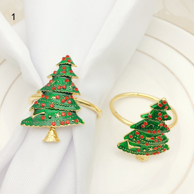4 Pcs Silver Christmas Tree Napkin Buckle Christmas Decorations Napkin Holder Metal Napkin Rings for Christmas Lunch Party Tableware