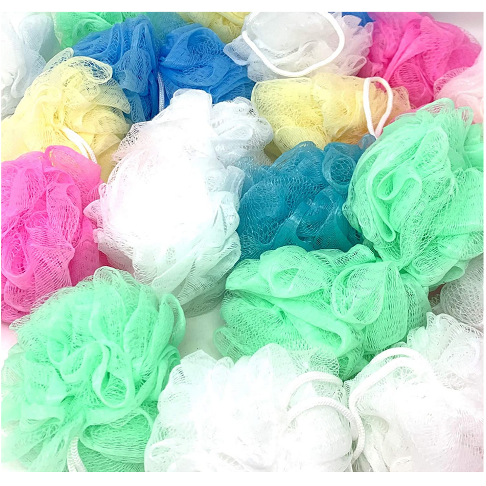 Loofah Lord 48 Bath or Shower Sponge Loofahs Pouf Mesh Assorted Colors